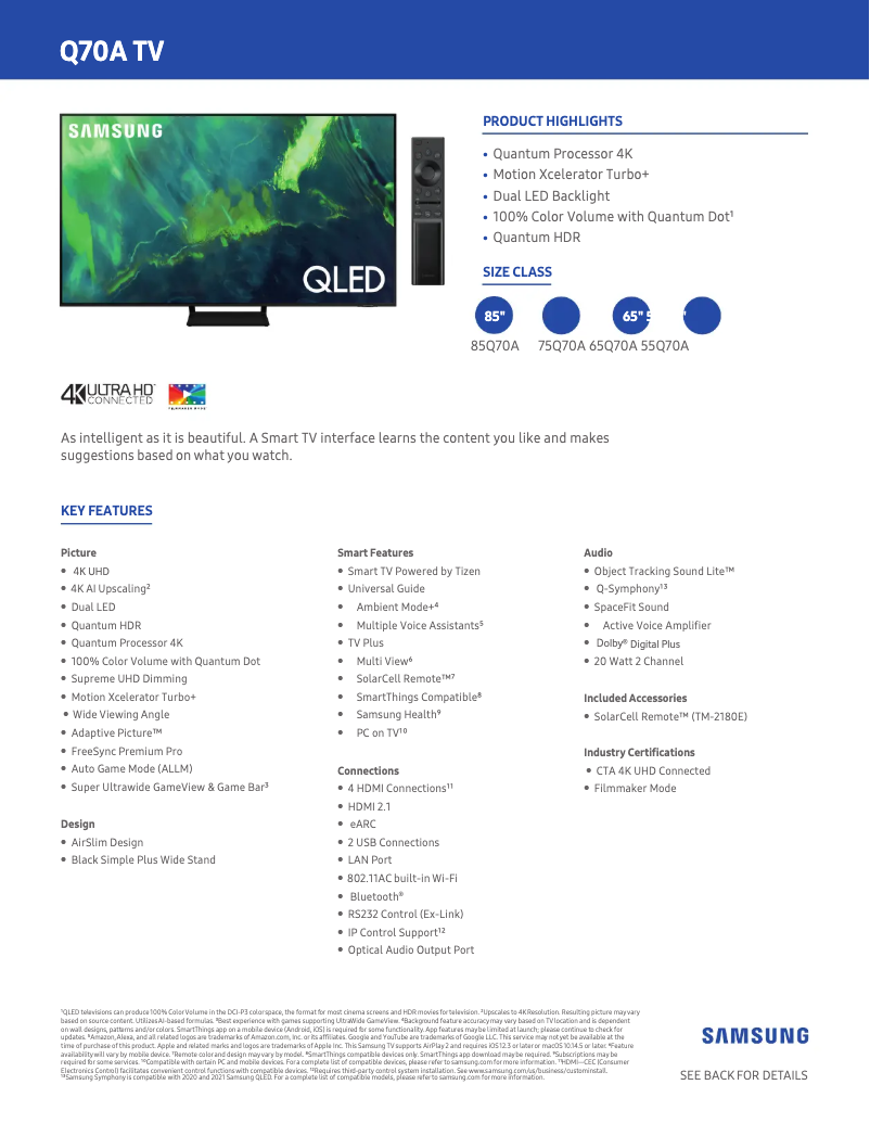 Imagen de la primera página del manual del dispositivo QN85Q70A