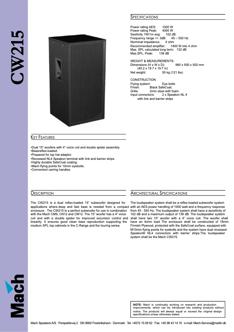 Página 1 del manual Ficha técnica Martin Mach CW215