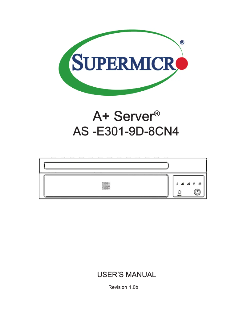 Imagen de la primera página del manual del dispositivo A+ Server E301-9D-8CN4