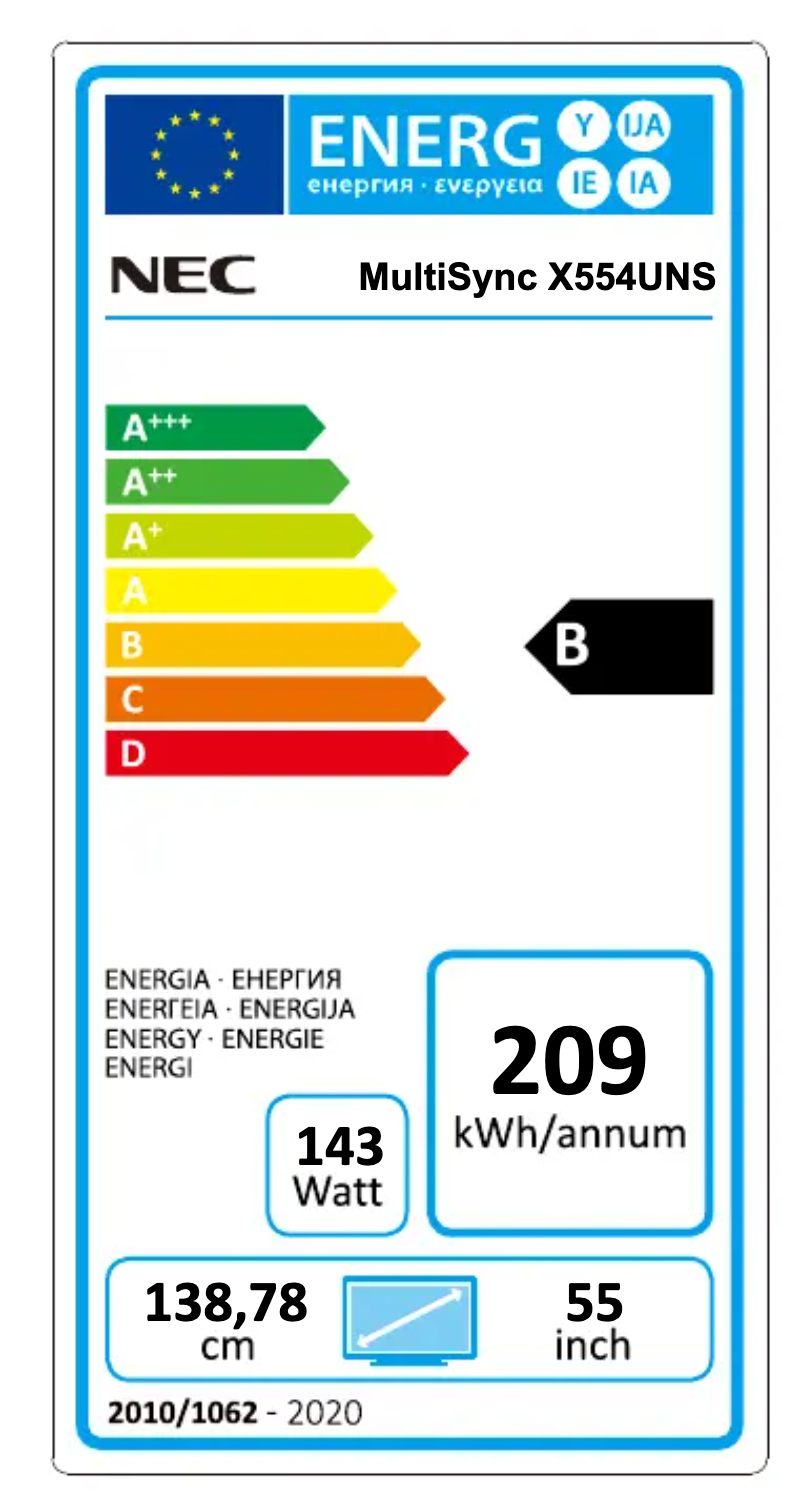 Página nº 1 - Etiqueta energética NEC MultiSync X554UNS