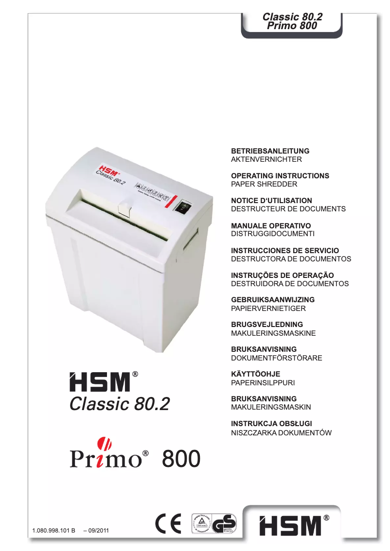 Página 1 del manual Manual de usuario HSM Classic 80.2