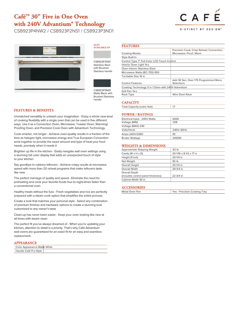Imagen de la primera página del manual del dispositivo Café CSB923P4NW2