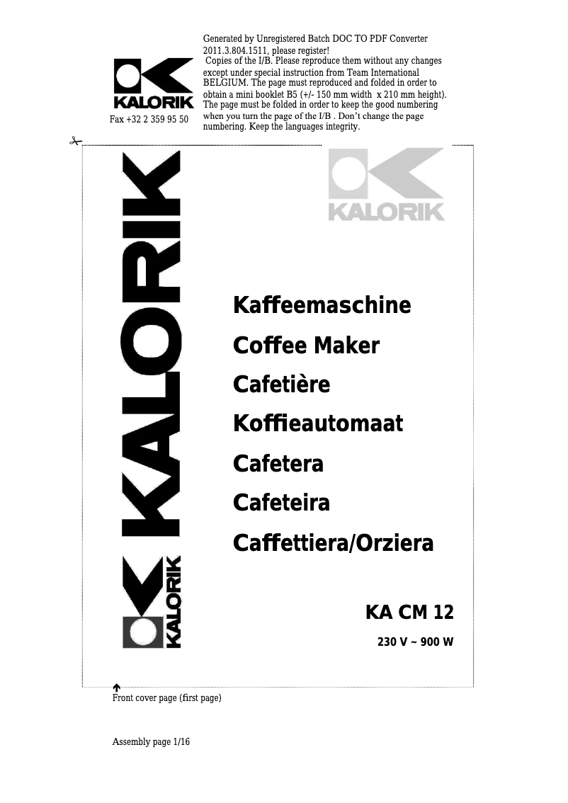 Página 1 del manual Manual de usuario Kalorik KA CM 12