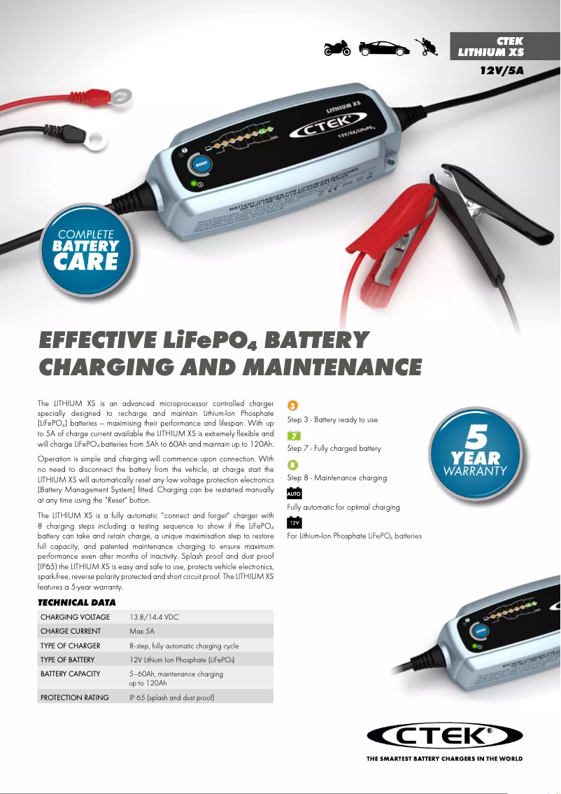 Página 1 del manual Ficha técnica Ctek Lithium XS