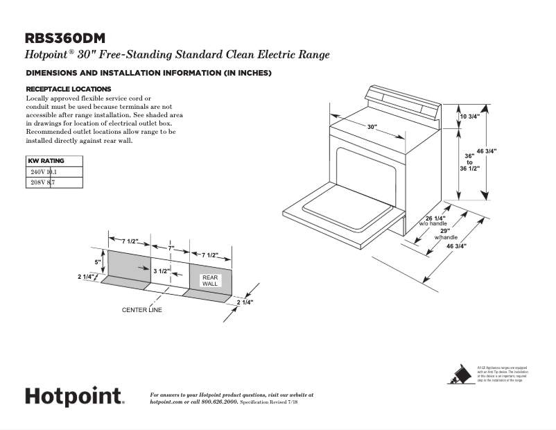 Página 1 del manual Ficha técnica GE RBS360DMBB