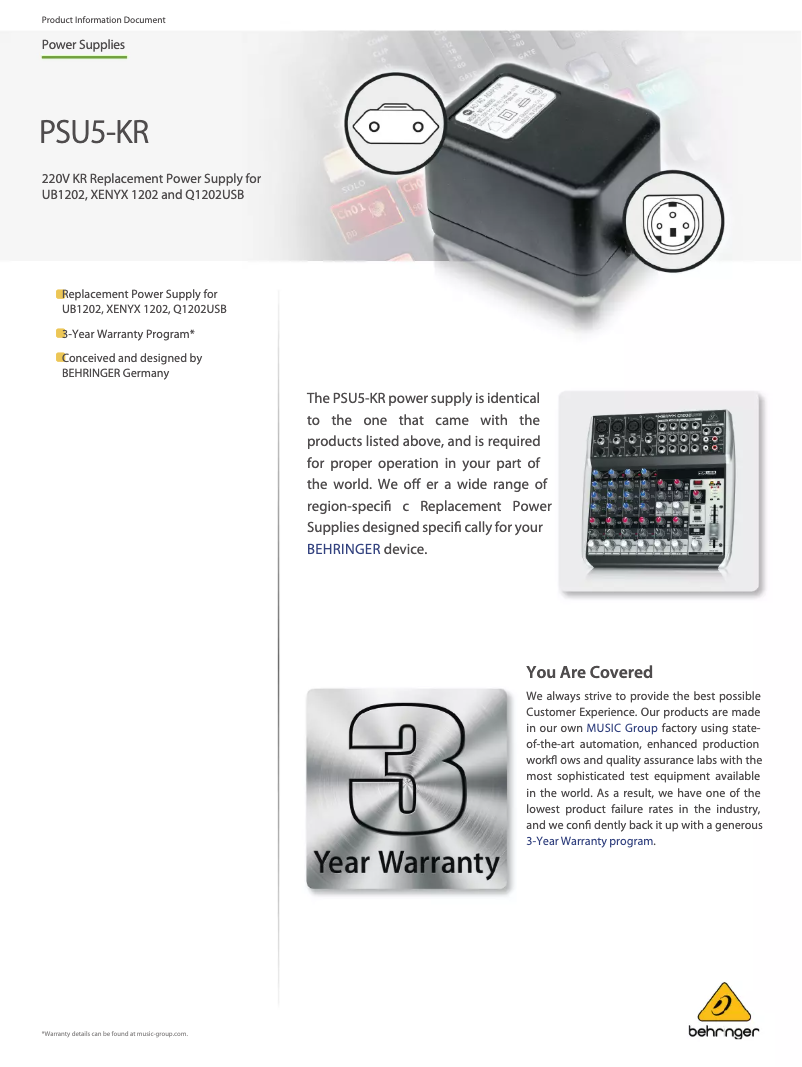 Página 1 del manual Manual de usuario Behringer PSU5-KR