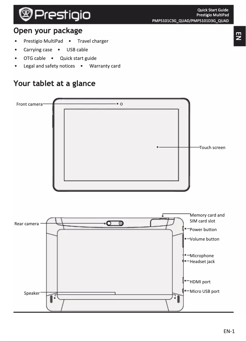 Página nº 1 - Manual de usuario Prestigio MultiPad 4 Quantum 10.1 3G PMP5101D