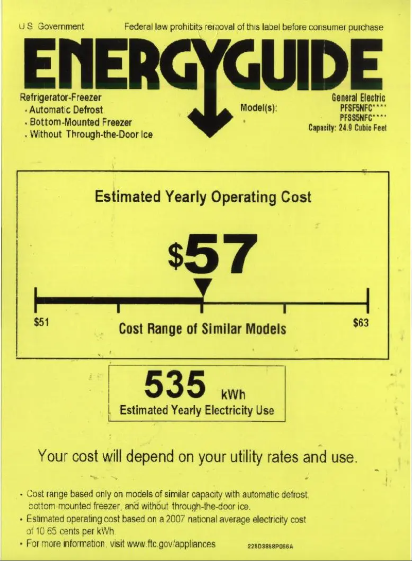 Página 1 del manual Etiqueta energética GE Profile PFSF5NFCWW