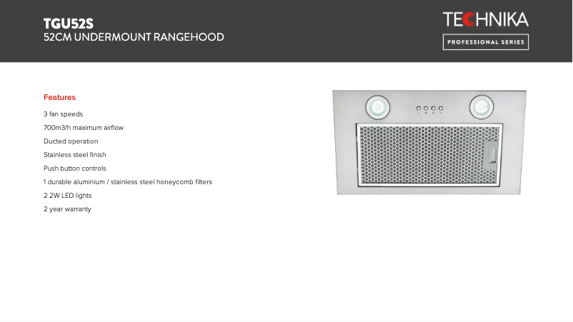 Página 1 del manual Ficha técnica Technika TGU52S