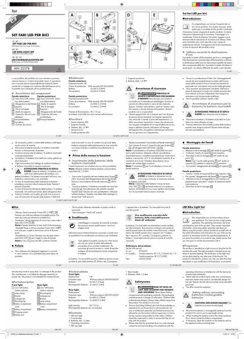 Imagen de la primera página del manual del dispositivo IAN 22378
