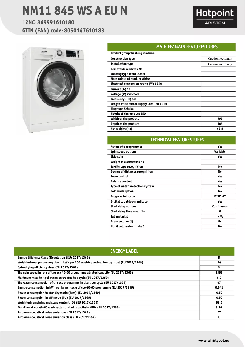 Imagen de la primera página del manual del dispositivo NM11 845 WS A EU N