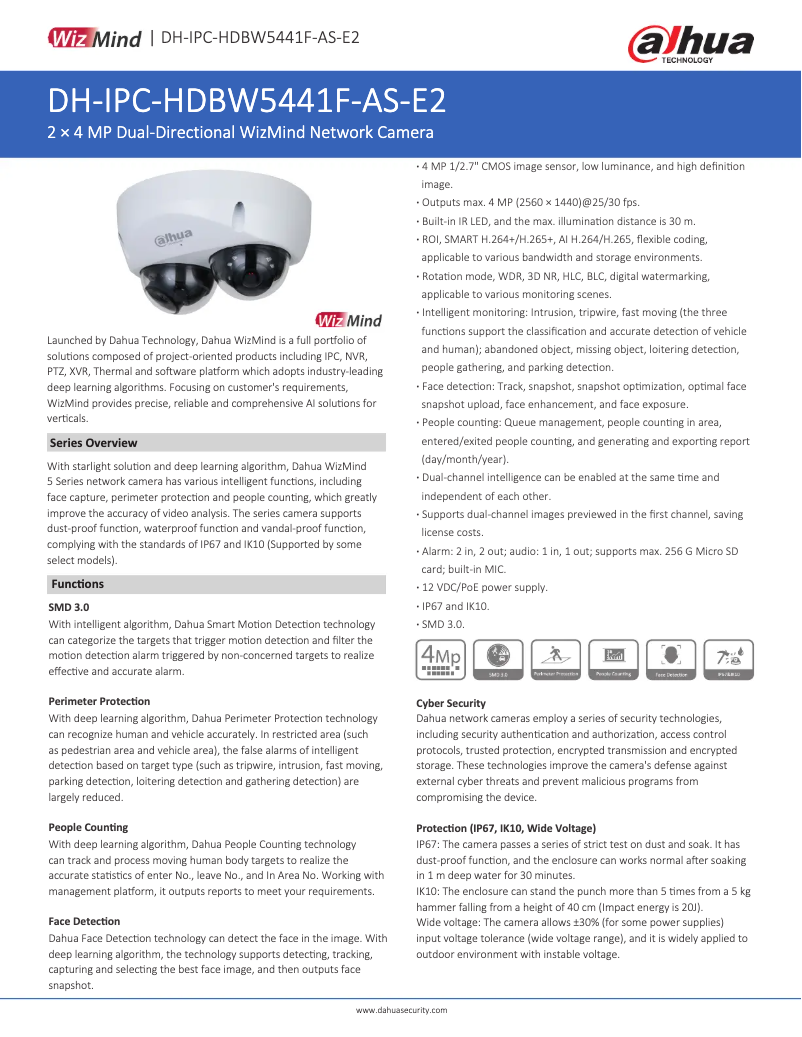 Página 1 del manual Ficha técnica Dahua Technology IPC-HDBW5441F-AS-E2