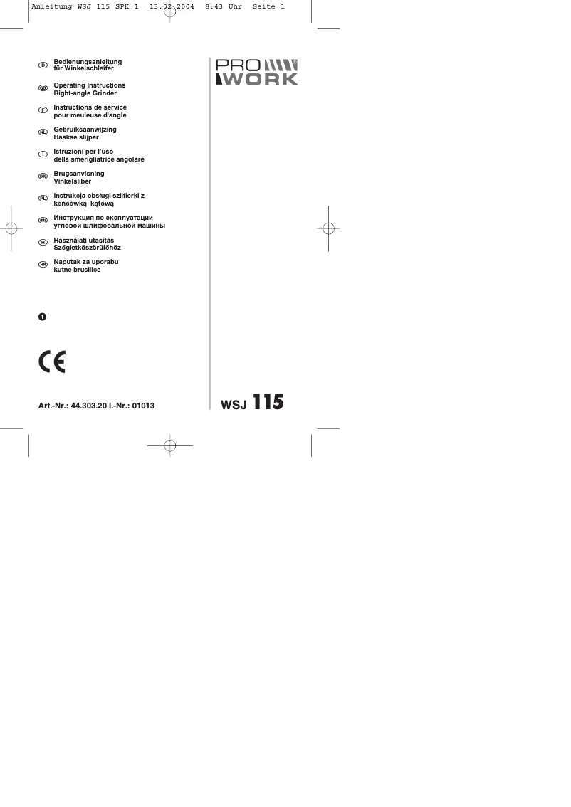 Página 1 del manual Manual de usuario Prowork WSJ 115