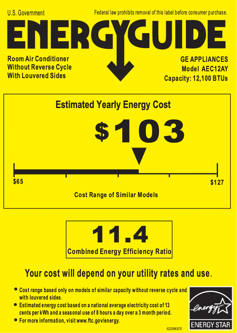 Página 1 del manual Etiqueta energética GE AEC12AY