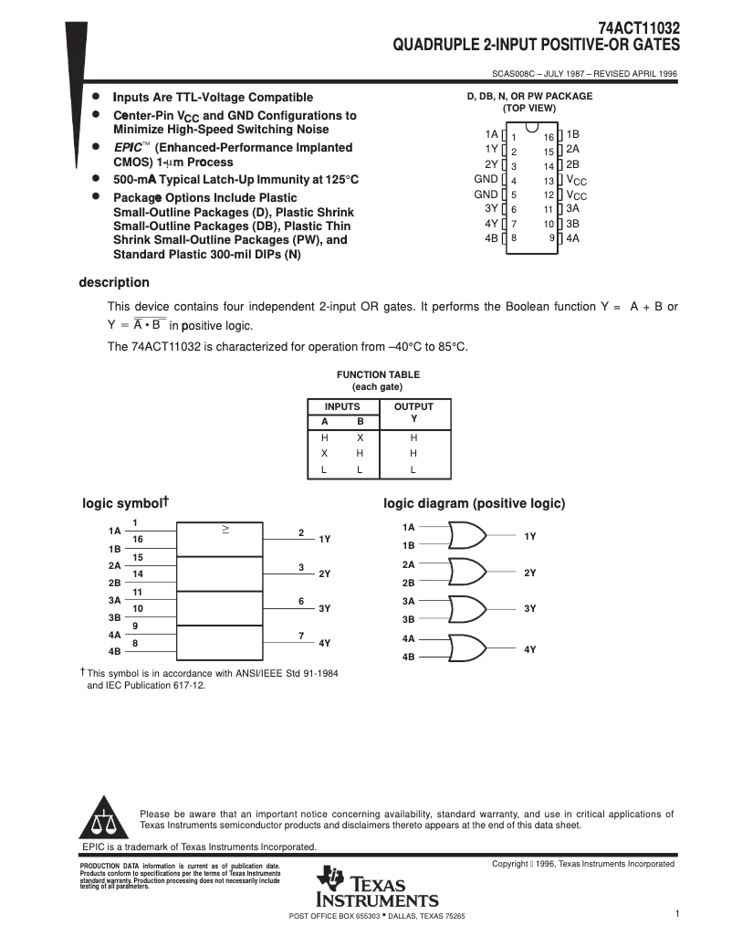 Imagen de la primera página del manual del dispositivo 74ACT11032N