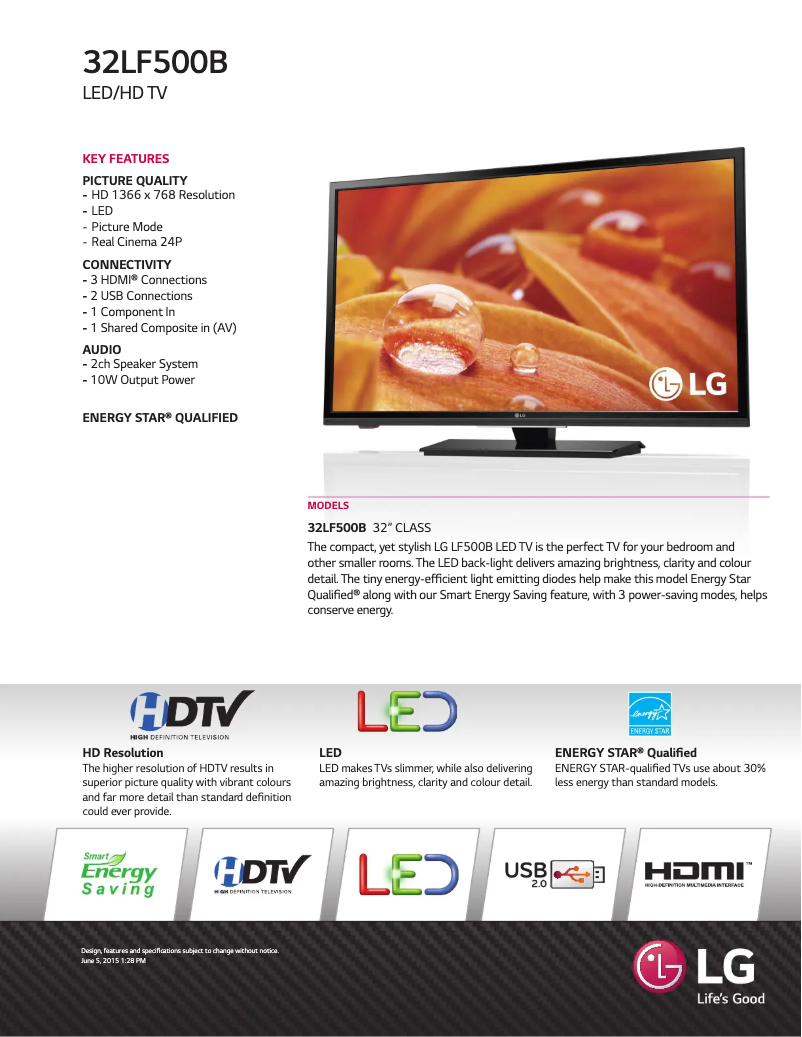 Imagen de la primera página del manual del dispositivo 32LF500B