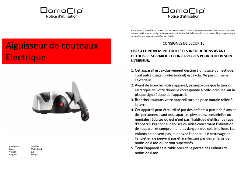 Página 1 del manual Manual de usuario Domoclip DOM179