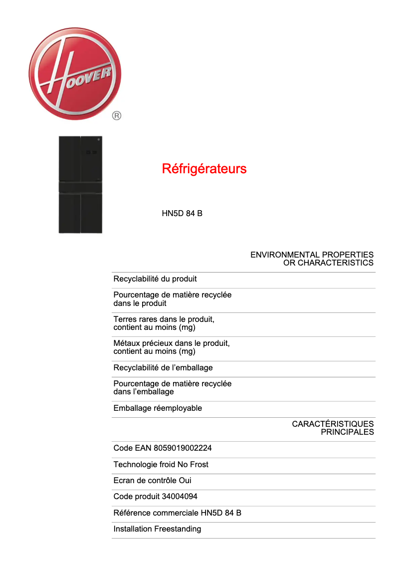 Imagen de la primera página del manual del dispositivo HN5D 84 B