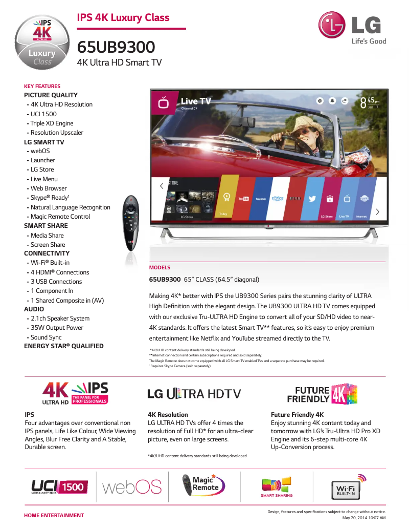 Página nº 1 - Ficha técnica LG 65UB9300