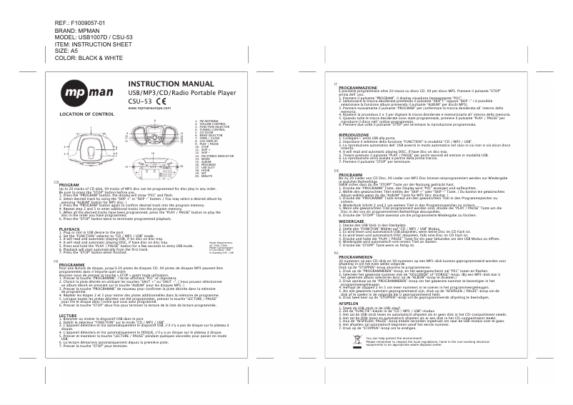Página 1 del manual Manual de usuario Mpman CSU-53
