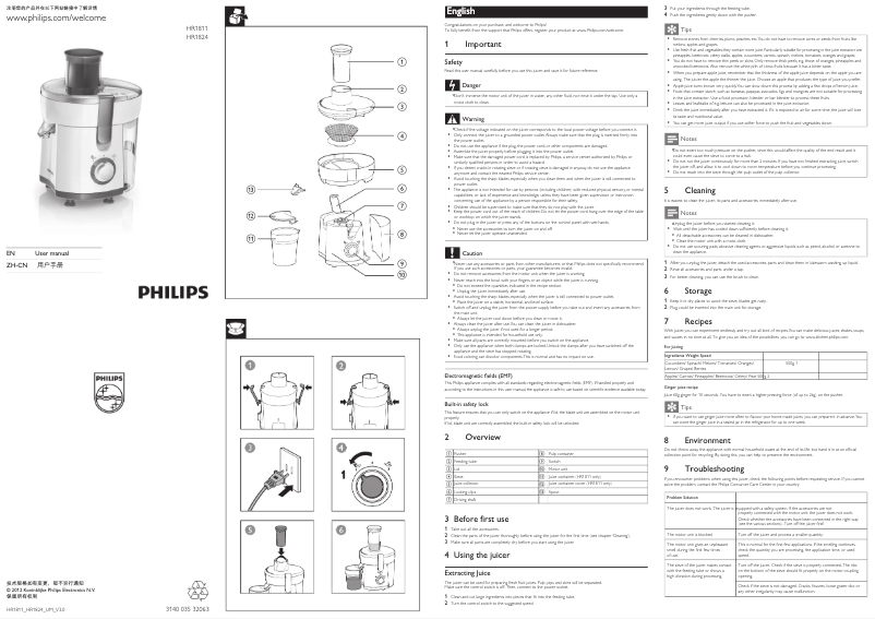 Imagen de la primera página del manual del dispositivo Daily Collection HR1824