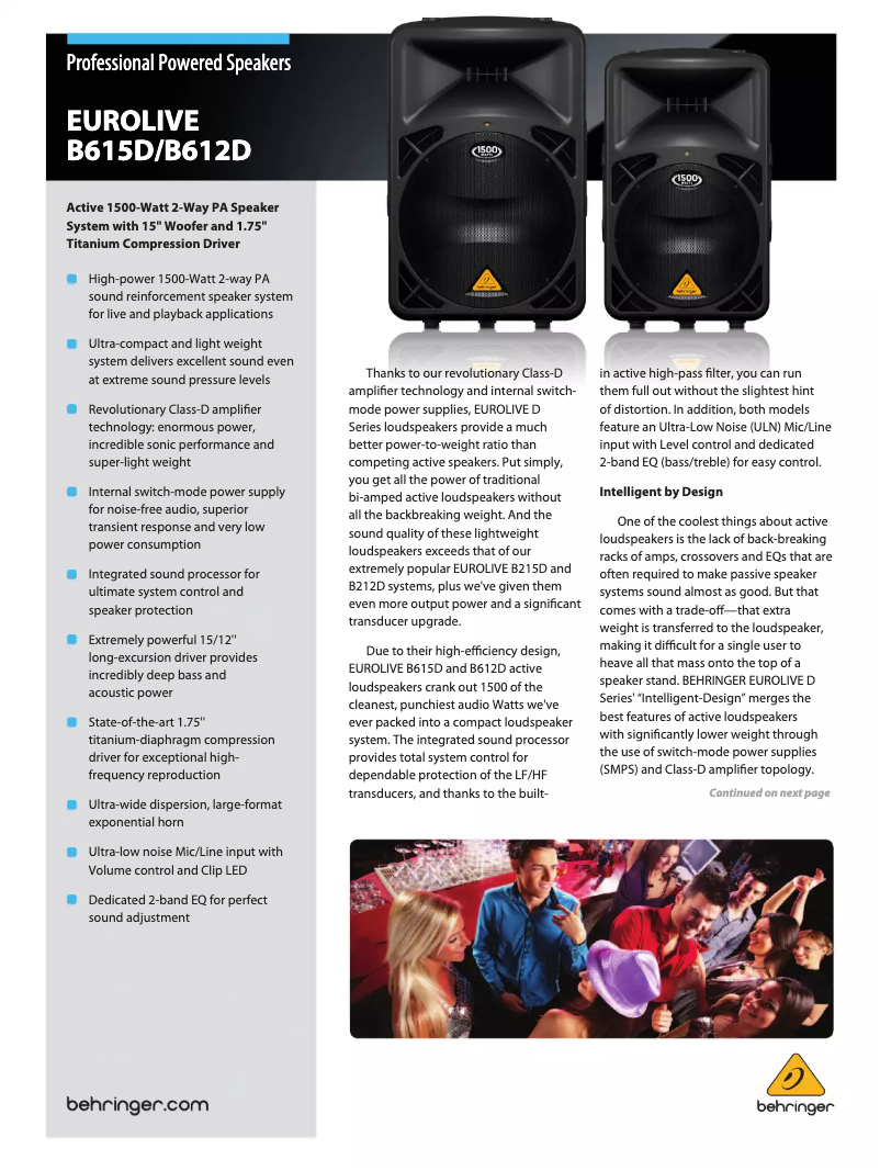 Imagen de la primera página del manual del dispositivo Eurolive B615D