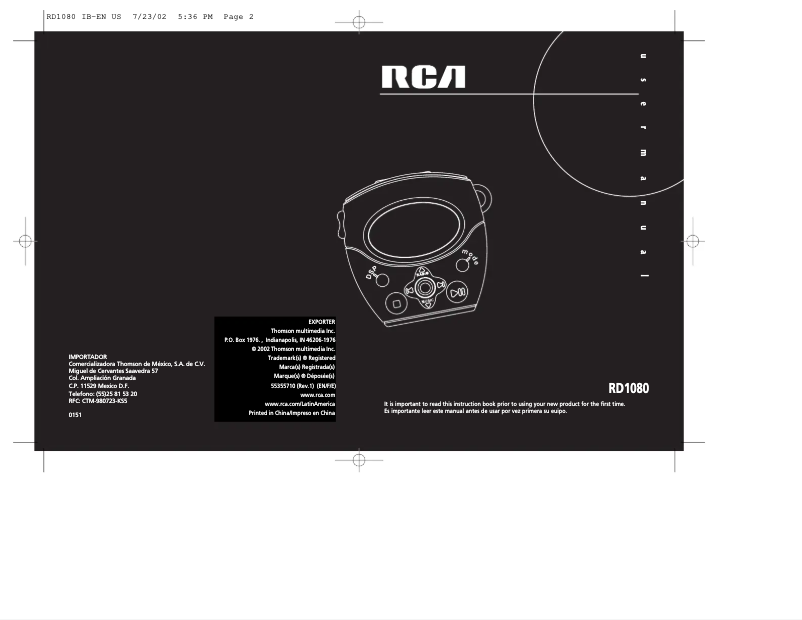 Imagen de la primera página del manual del dispositivo Lyra RD1080
