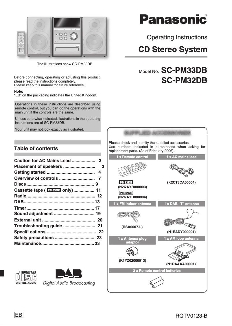 Página 1 del manual Manual de usuario Panasonic SC-PM33DB