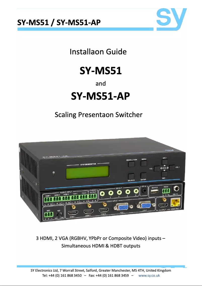 Imagen de la primera página del manual del dispositivo SY-MS51