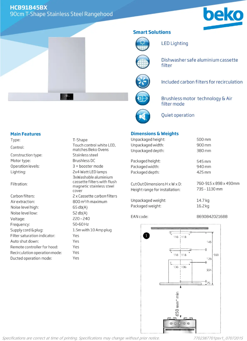 Página 1 del manual Ficha técnica Beko HCB91845BX