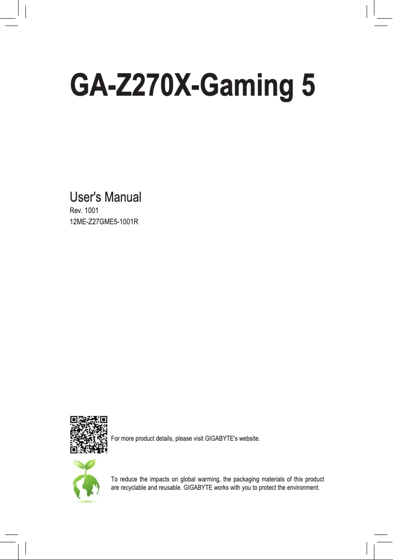 Imagen de la primera página del manual del dispositivo GA-Z270X-Gaming 5