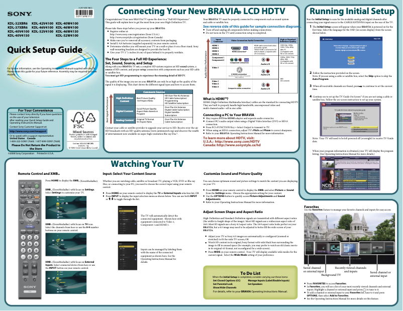 Imagen de la primera página del manual del dispositivo Bravia KDL-32XBR6