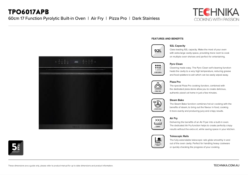 Página 1 del manual Ficha técnica Technika TPO6017APB