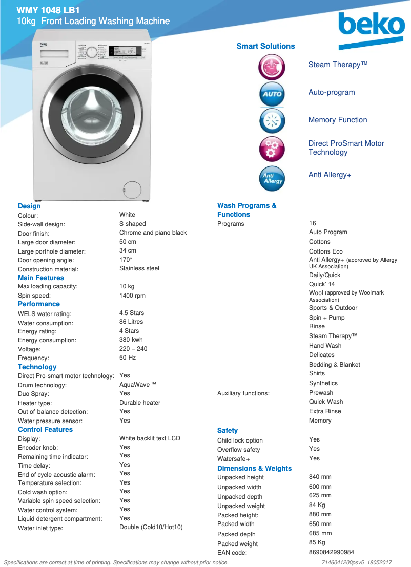 Imagen de la primera página del manual del dispositivo WMY1048LB1
