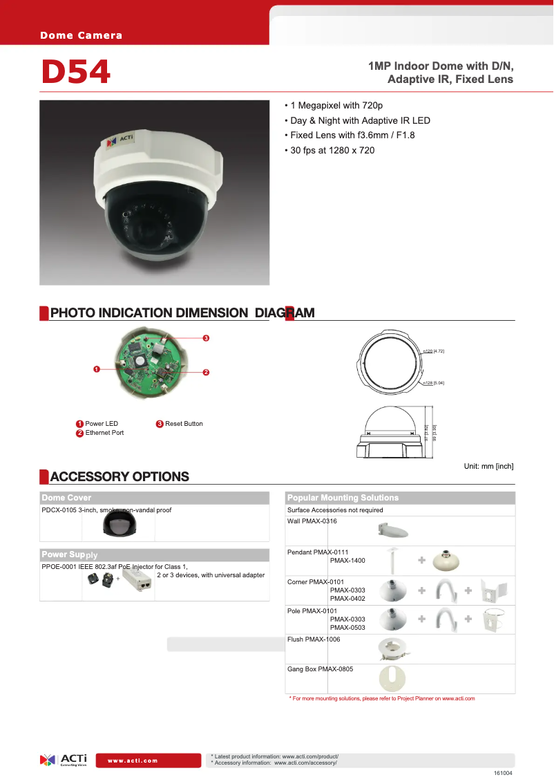 Página 1 del manual Ficha técnica ACTi D54