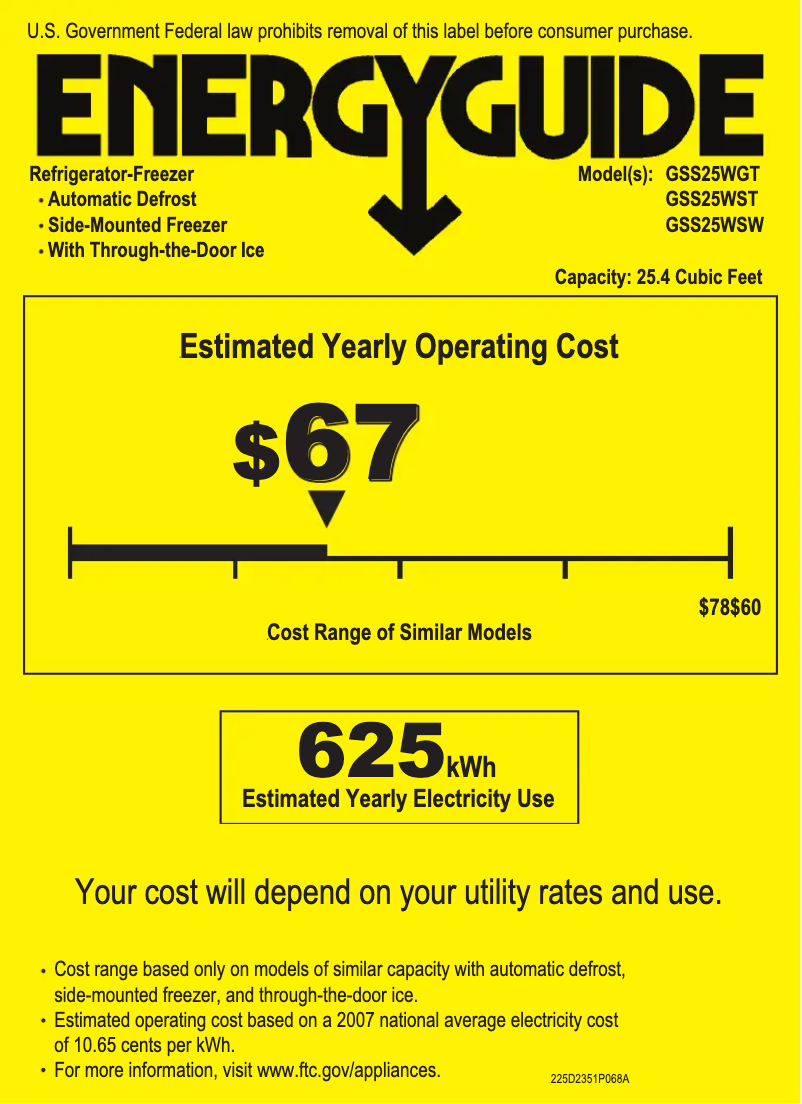 Página 1 del manual Etiqueta energética GE GSS25WSTSS