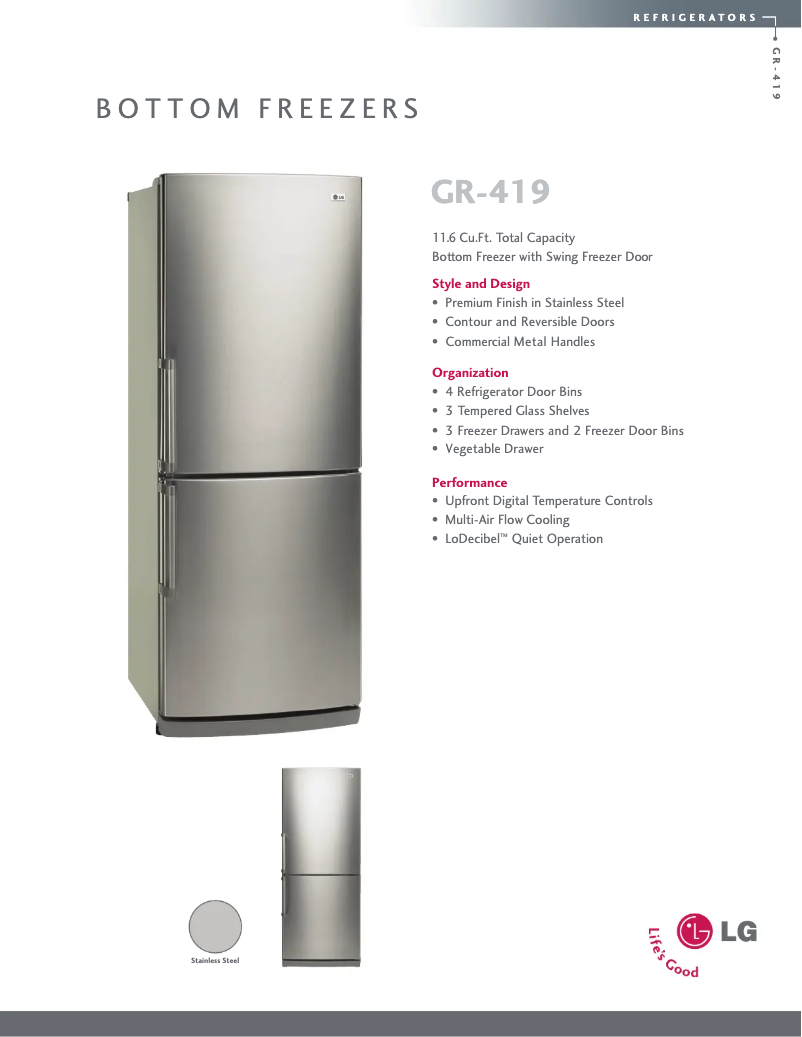 Página 1 del manual Ficha técnica LG GR-419ST