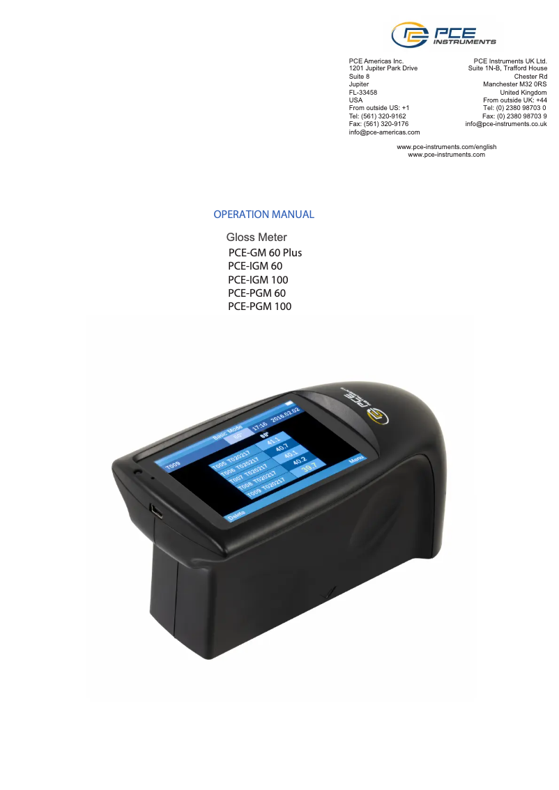 Página nº 1 - Manual de usuario PCE Instruments PCE-IGM 100