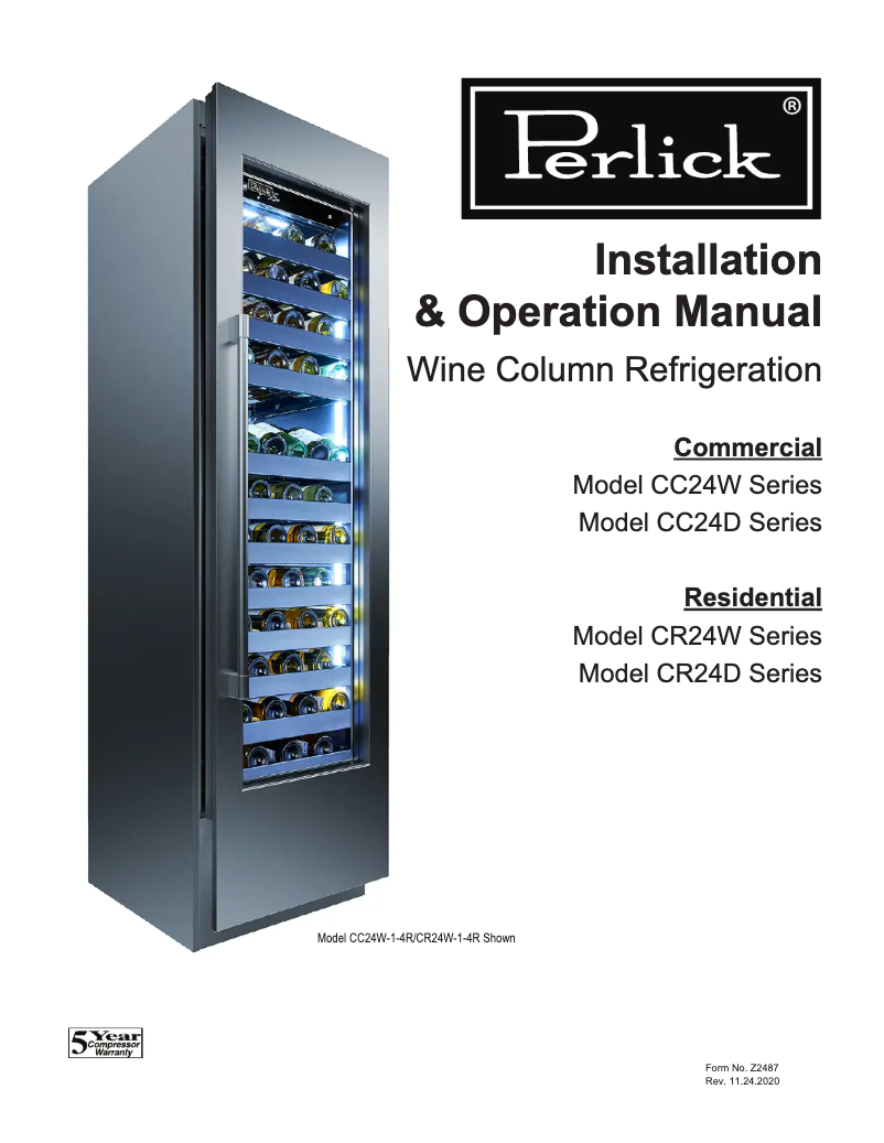 Página 1 del manual Manual de usuario Perlick CR24W-1-4L