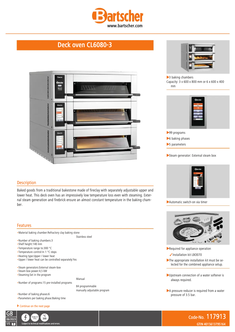 Página 1 del manual Ficha técnica Bartscher CL6080-3