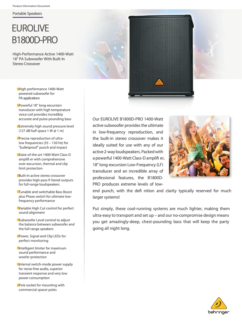 Imagen de la primera página del manual del dispositivo Eurolive B1800D-Pro