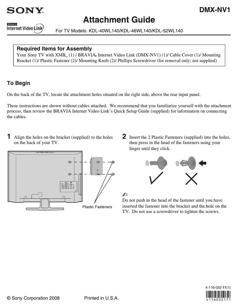 Imagen de la primera página del manual del dispositivo Bravia KDL-40WL140