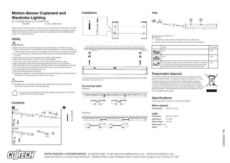 Página 1 del manual Manual de usuario Cotech K-CPL-LS4W-IR-S3