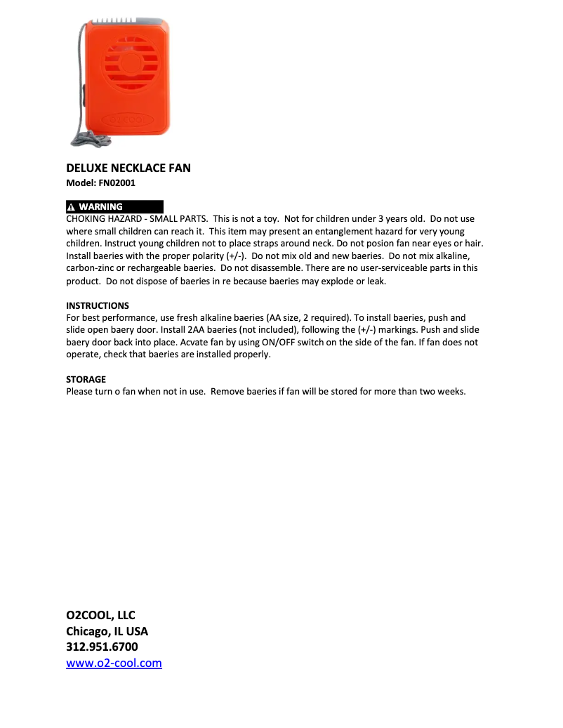 Página 1 del manual Manual de usuario O2 Cool Deluxe FN02001