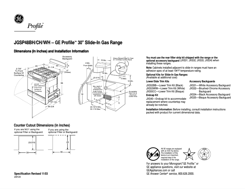 Imagen de la primera página del manual del dispositivo Profile JGSP48WHWW