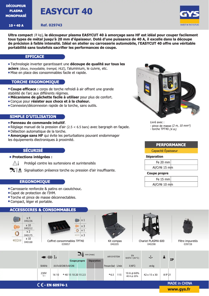 Imagen de la primera página del manual del dispositivo Easycut 40