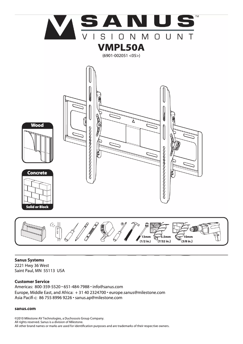 Imagen de la primera página del manual del dispositivo VisionMount VMPL50A