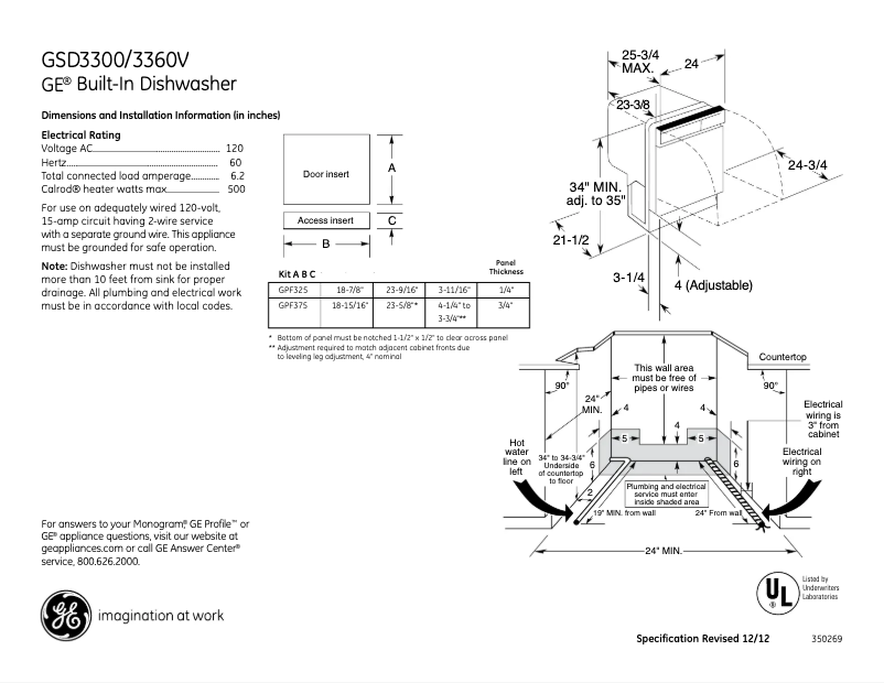 Página 1 del manual Ficha técnica GE GSD3300VCC