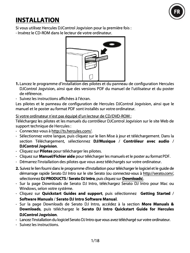 Página 1 del manual Guía de inicio rápido Hercules DJControl Jogvision