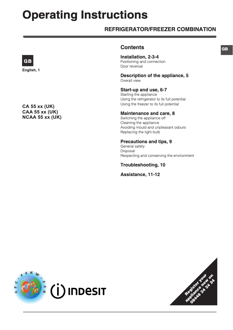 Página 1 del manual Ficha técnica Indesit IBD 5517 W UK